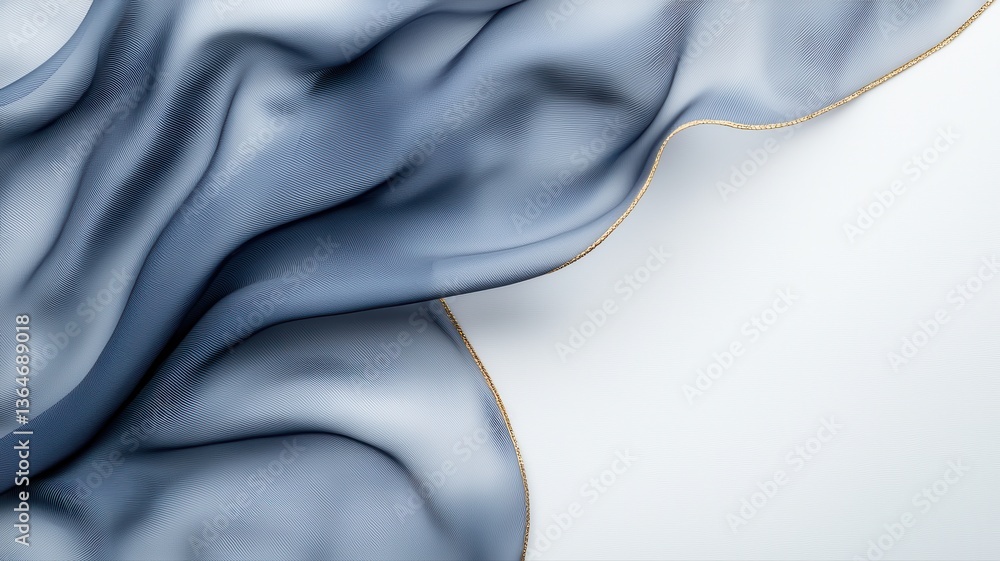 Poster elegant flowing fabric waves create a minimalist abstract background in soft blue and white tones.
