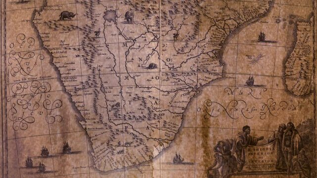 Old parchment map of Southern Africa and Madagascar