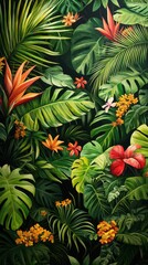 Obraz premium Lush Jungle Background with Vibrant Greenery and Exotic Leaves