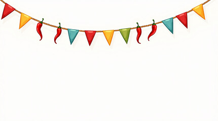 Obraz premium mexican Background for presentation A vibrant festive decoration featuring colorful triangular pennants and hanging chili peppers, perfect for a Mexican celebration