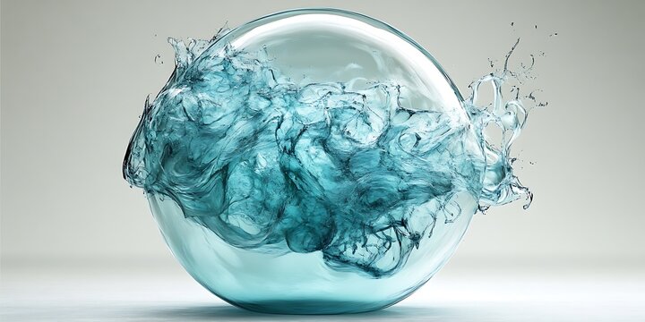 A transparent glass sphere with churning flowing liquid inside of it