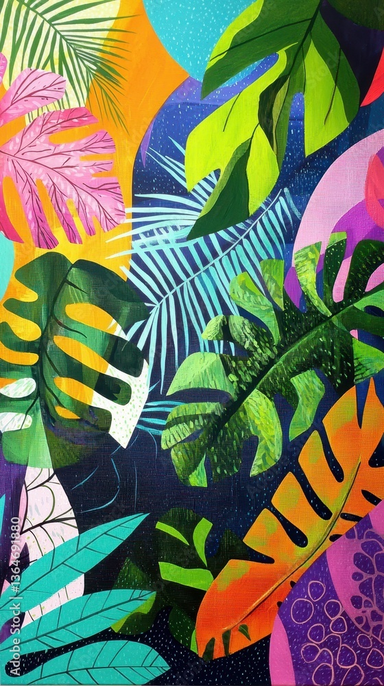 Poster bold dynamic abstract lush greenery with twists of color