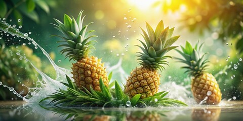 Fototapeta premium Splashing Pineapple Double Exposure: Tropical Fruit Freshness
