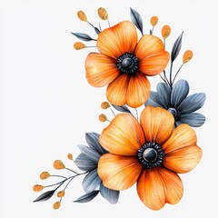 Watercolor Autumn Floral Arrangement with Gold Accents