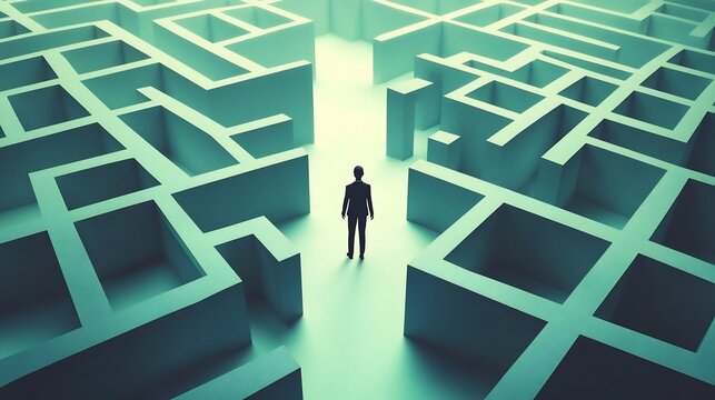 Person breaking free from a maze made of social norms representing the challenge of conformity