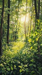 Fototapeta premium Lush Greenery and Rich Textures in a Vibrant Forest Floor