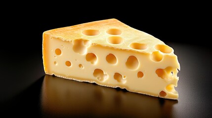 Fresh Slice of Cheese with Holes on Black Background Ideal for Culinary Themes and Food Photography