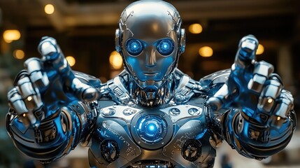 Fototapeta premium Futuristic AI Robot Demonstrating Versatile Adaptability in Advanced Technology Environment