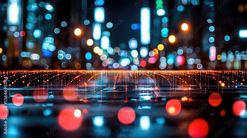 Poster digital transformation with light patterns and city lights illustrating ai adaptability in modern te