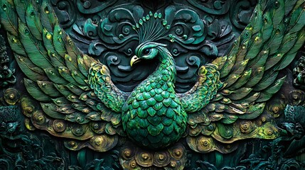 Obraz premium Vibrant peacock displaying iridescent feathers, lush greenery in background, symbolizing beauty and nature's wonder.