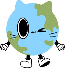 Cute cartoon character representing Earth with smiling face and playful expression