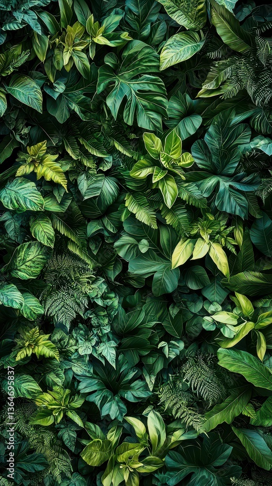 Poster lush greenery with dynamic layers of foliage in natural setting