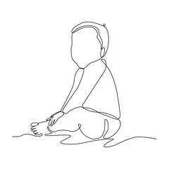 Continuous single line of cute new born baby sitting and playing. Kid childhood sketch drawing editable stroke vector illustration