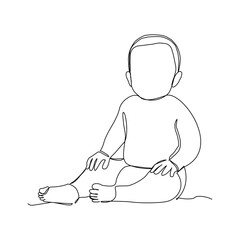 Continuous single line of cute new born baby sitting and playing. Kid childhood sketch drawing editable stroke vector illustration