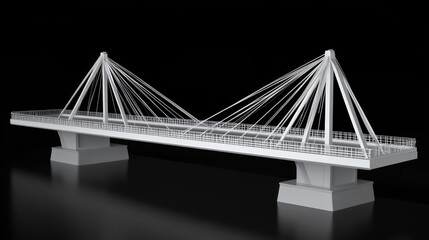 Fototapeta premium Modern white cable-stayed bridge isolated on black background.