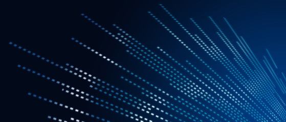 Dotted lines explode or shoot up from below and glow on a dark purple background.