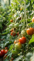 Lush Organic Garden with Heirloom Tomatoes in Abundant Growth