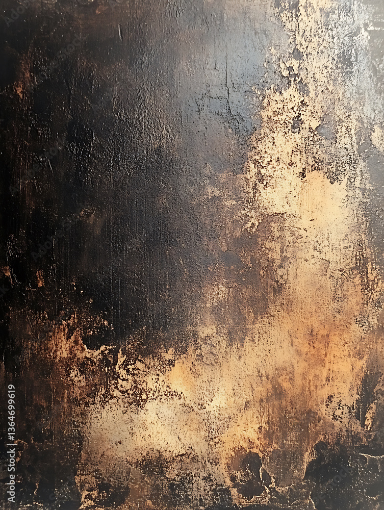 Poster close up of textured surface featuring dark brown and gold hues, showcasing blend of rough and smoot
