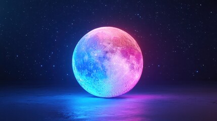 Neon Moon in Cosmic Night