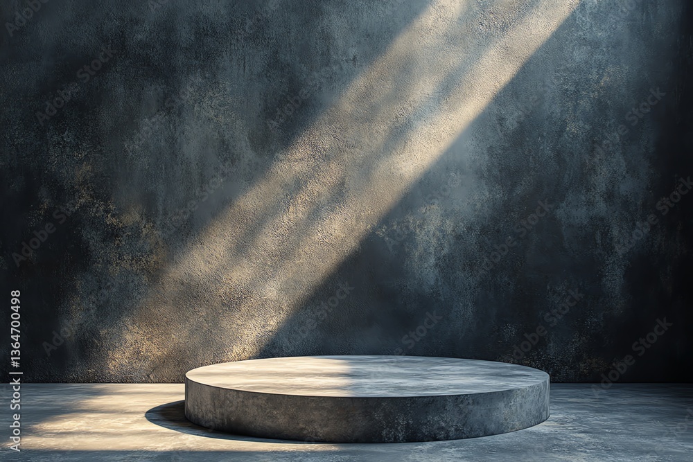 Poster empty platform with sunlight on rustic concrete wall presentation backdrop