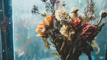 Dried flowers bouquet on windowsill