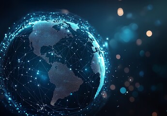 Fototapeta premium Connected World Globe with Digital Network Overlay for Global Communication