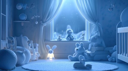 Nighttime Nursery, Soft Toys, Winter Scene