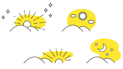 朝・昼・夕方・夜の風景