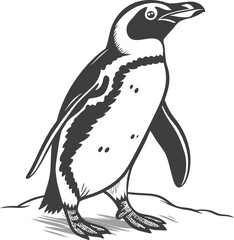 Penguin vector illustration on a white background, cute and simple design, with a silhouette style, perfect for winter and wildlife themes