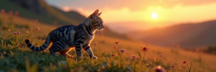 Whiskers twitching, watchful eyes scanning horizon, mystery, desert landscape