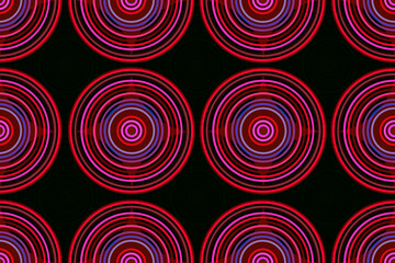 細い重なり合う多重の円のシームレス模様 黒 鮮やかなピンク 紫