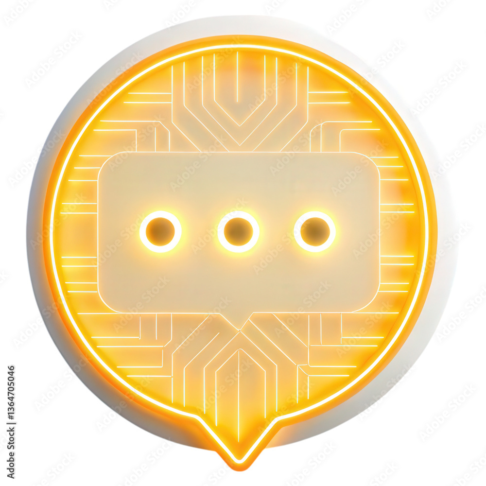Aufkleber a glowing, circular speech bubble icon featuring three dots, enhanced with intricate circuit pattern