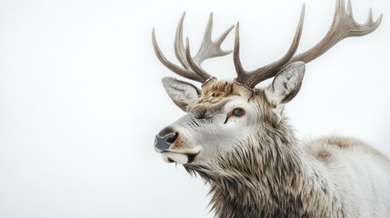 Obraz premium Majestic White Deer Portrait Against a White Background