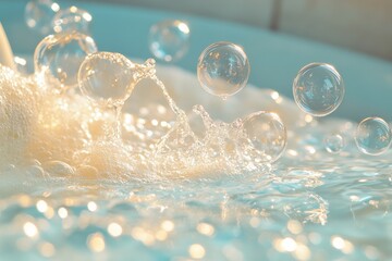 Sparkling Bubbles in Soft Water with Gentle Ripples and Glimmering Light Reflections