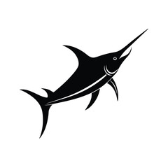 Silhouette of a Knife fish swimming in the ocean, vector illustration of a dangerous predator in blue water with fins and teeth