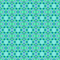 カラフルな万華鏡風の美しいシームレスの幾何学模様 エメラルドグリーンのバリエーション