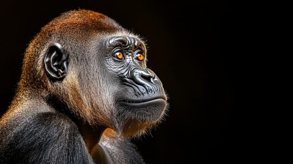 Obraz premium Contemplative Gorilla Portrait Intense Gaze on Dark Background, Wildlife Photography