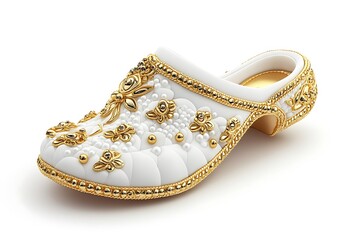 Pearl White Khussa with Intricate Gold Embellishments.