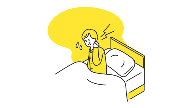 recommend clip art: 睡眠：寝ているときに首を寝違えたシニア男性