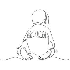 Continuous single line of cute new born baby crawling and playing. Kid childhood sketch drawing editable stroke vector illustration