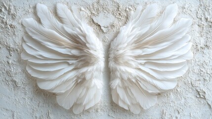 Create a composition emphasizing elegance with soft feathers arranged in a symmetrical pattern against a white background.