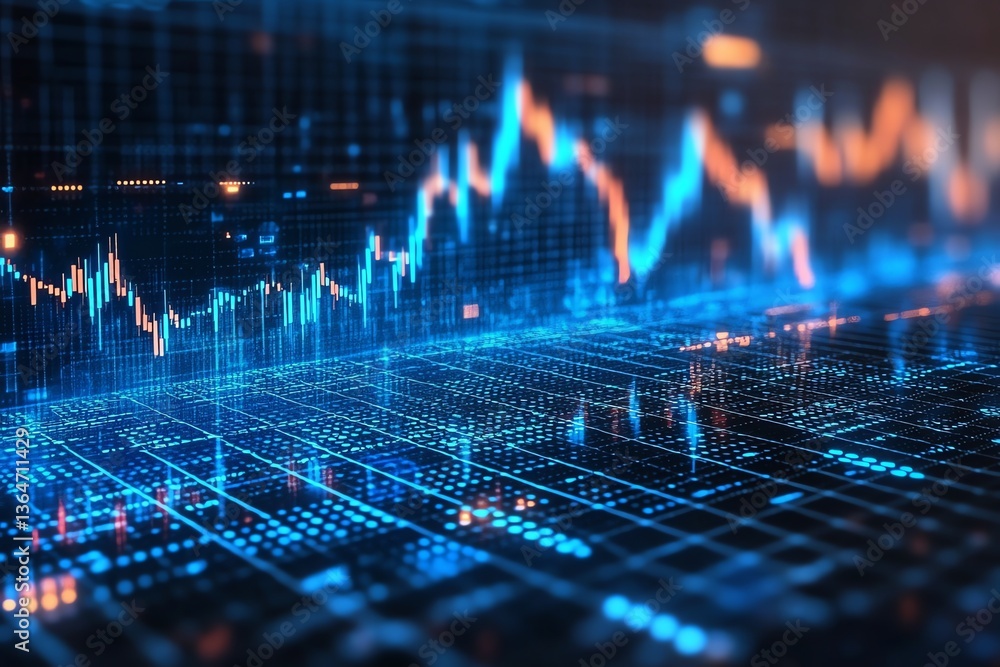 Poster abstract financial chart displaying digital data in blue and orange tones
