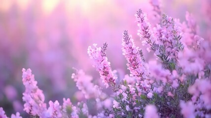 Fototapeta premium Soft Pink Flowers in a Field at Sunrise