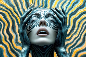 Metaphorical severe anxiety awareness of a mental illusion. Hallucination - due to severe anxiety: abstract image of individual status. Surrealistic medical. Stress and hallucinations.