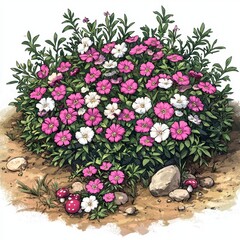Obraz premium Lush Dianthus Bloom A Vibrant Garden Border of Pink and White Flowers