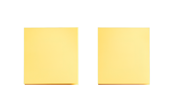 2 yellow sticky notes, transparent background 