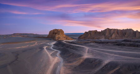 Breathtaking yardang landform mountain scenery in the desert. Famous Dahaidao no man's land natural...
