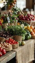 Rustic Organic Produce Display with Weathered Wood Elements