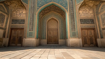 Obraz premium Ancient Building Entrance with Intricate Turquoise and Beige Tilework