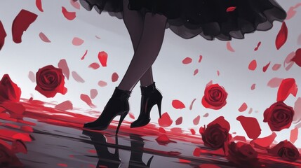 Elegant woman walking amidst roses